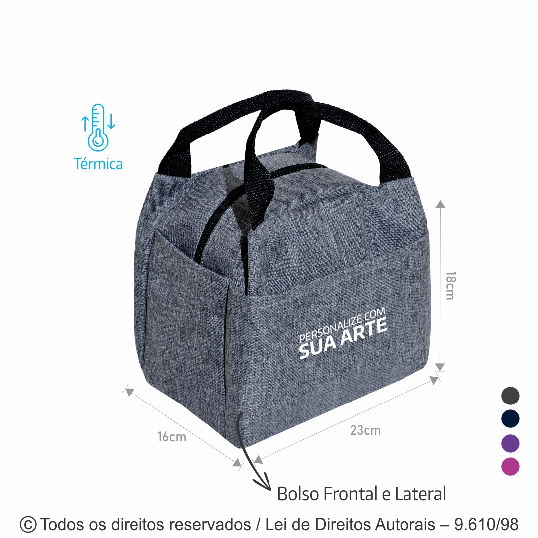 BOLSA TERMICA 23X20X16CM CINZA ESCURO COM PRETO 275M