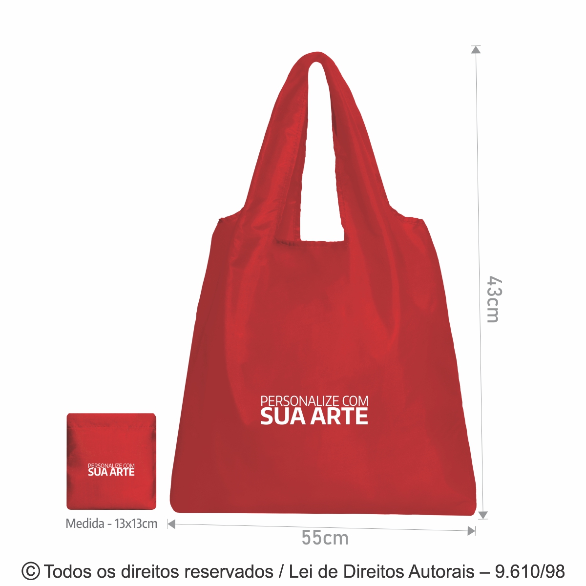 SACOLA DOBRAVEL NYLON 70 RESINADO 55X41CM VERMELHO 276N